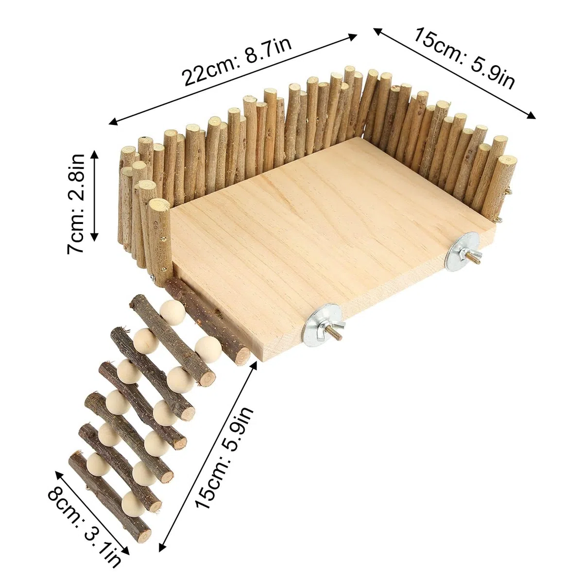 Hamsterplattform, Kletterzubehör Kleiner Haustierspielplatz, Hamster Klettergerüst aus Holz mit Zaun für Parror Rennmaus Eichhörnchen Ratte Hamster Goldbär Vogel (Schraubentyp)