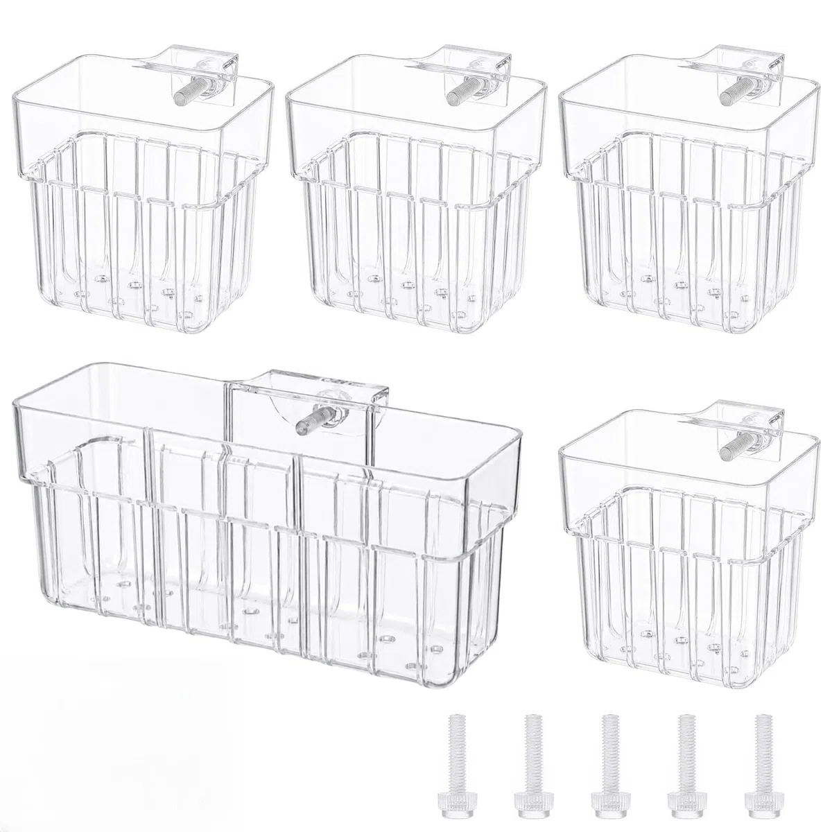 YAYODS 5 Stück Aquarium Pflanzenhalter Transparent - 4 Einzelkörbe + 1 Mehrkammerkorb - Kunststoff Pflanzkorb mit Schraub-Klemmhalterung für Wasserpflanzen, Hydrokultur und Aquascaping