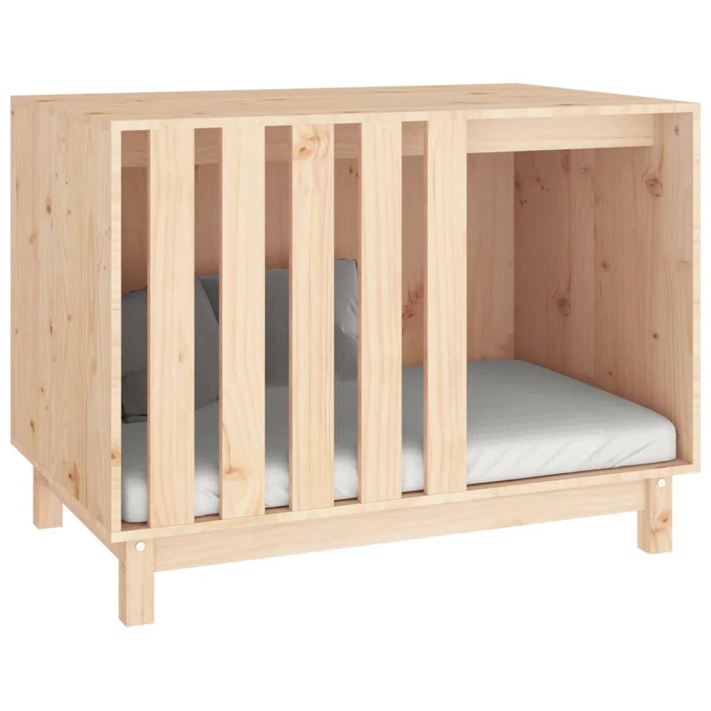 Hundehütte Massivholz Kiefer 90x60x67 cm wetterfest isoliert mit Tür Klappe und Boden Schutz für Garten Outdoor und Indoor als Rückzugsort und Schlafplatz für Welpen und Hunde