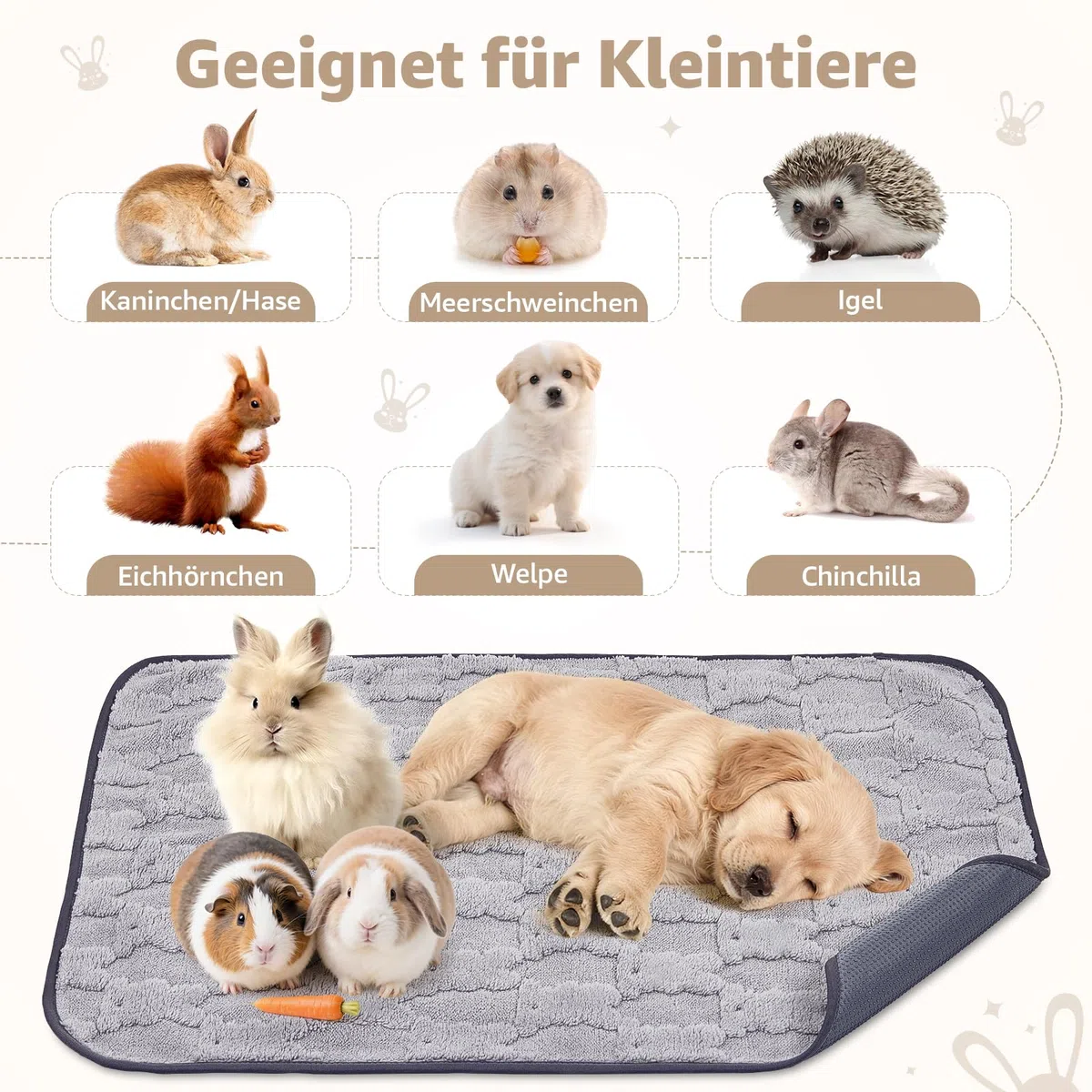 60x45cm Pipipads für Meerschweinchen & Pipi Matte für Kaninchen - Waschbare, saugstarke Unterlage mit rutschfester Unterseite für Hamster und alle Kleintiere Ideal für Käfig, Auto und Sofa