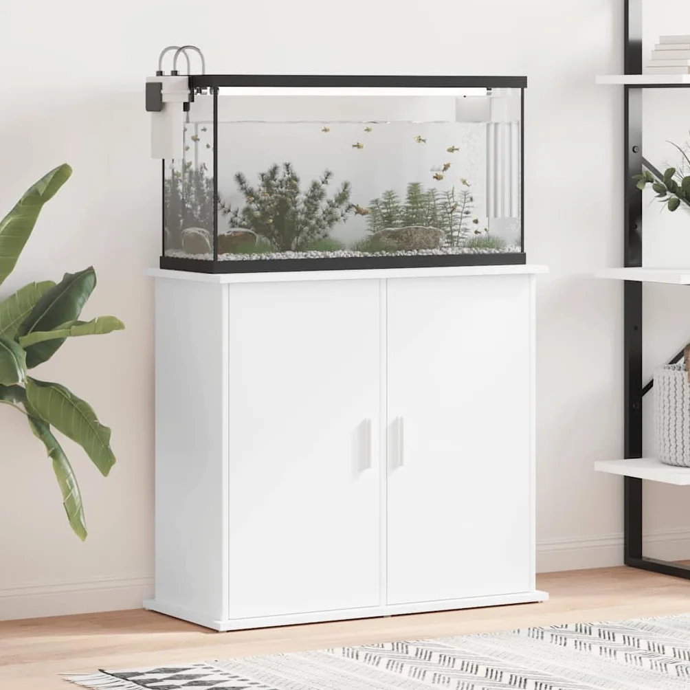 Aquariumständer Weiß 81x36x73 cm Holzwerkstoff mit 4 Türen, Aquariumschrank für Fischfutter und Zubehör, stabiles Aquariumregal