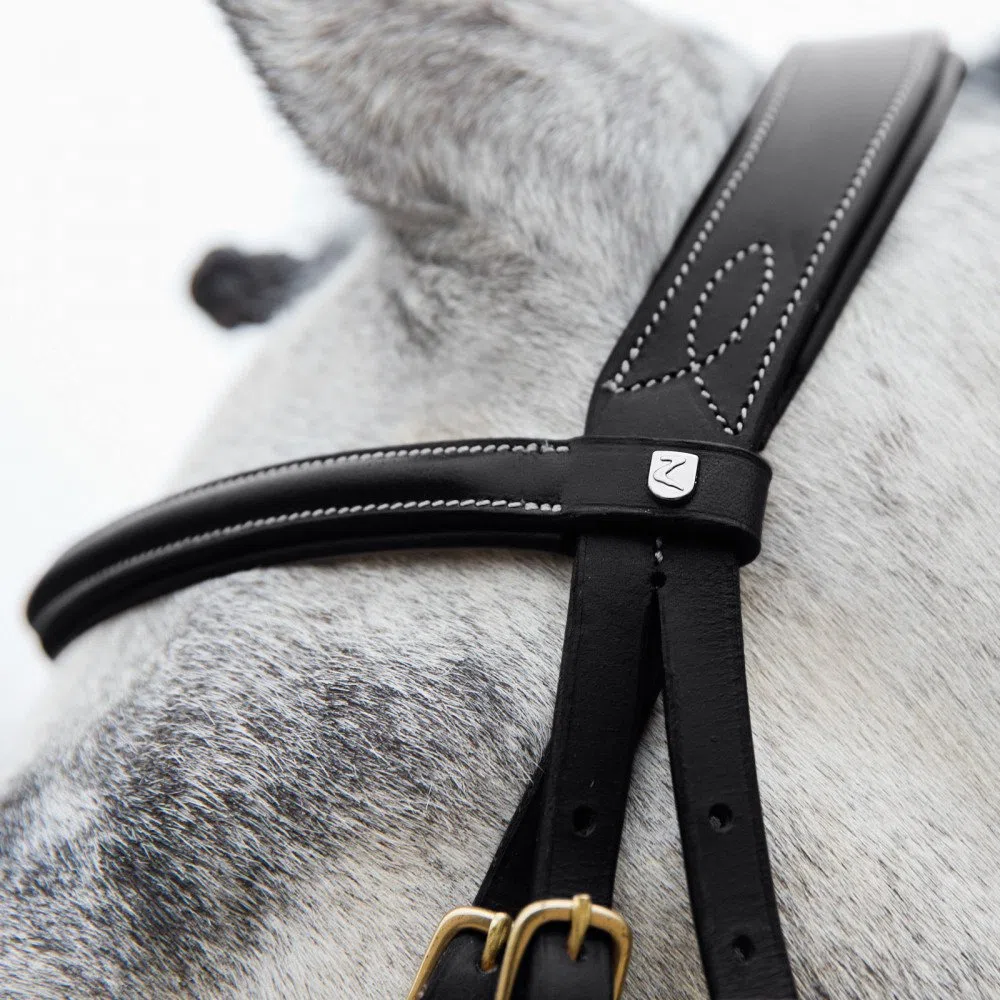 HORZE Pferde Trense Constance, Trensenzaum mit Zügel für Warmblut, Vollblut und Pony, Schwarz, XF