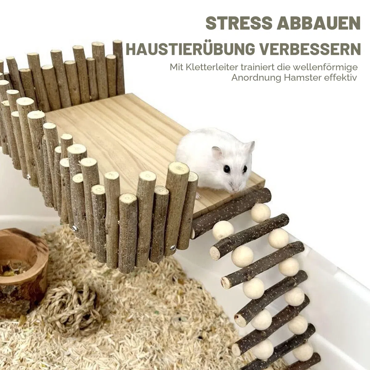 Hamsterplattform, Kletterzubehör Kleiner Haustierspielplatz, Hamster Klettergerüst aus Holz mit Zaun für Parror Rennmaus Eichhörnchen Ratte Hamster Goldbär Vogel (Schraubentyp)