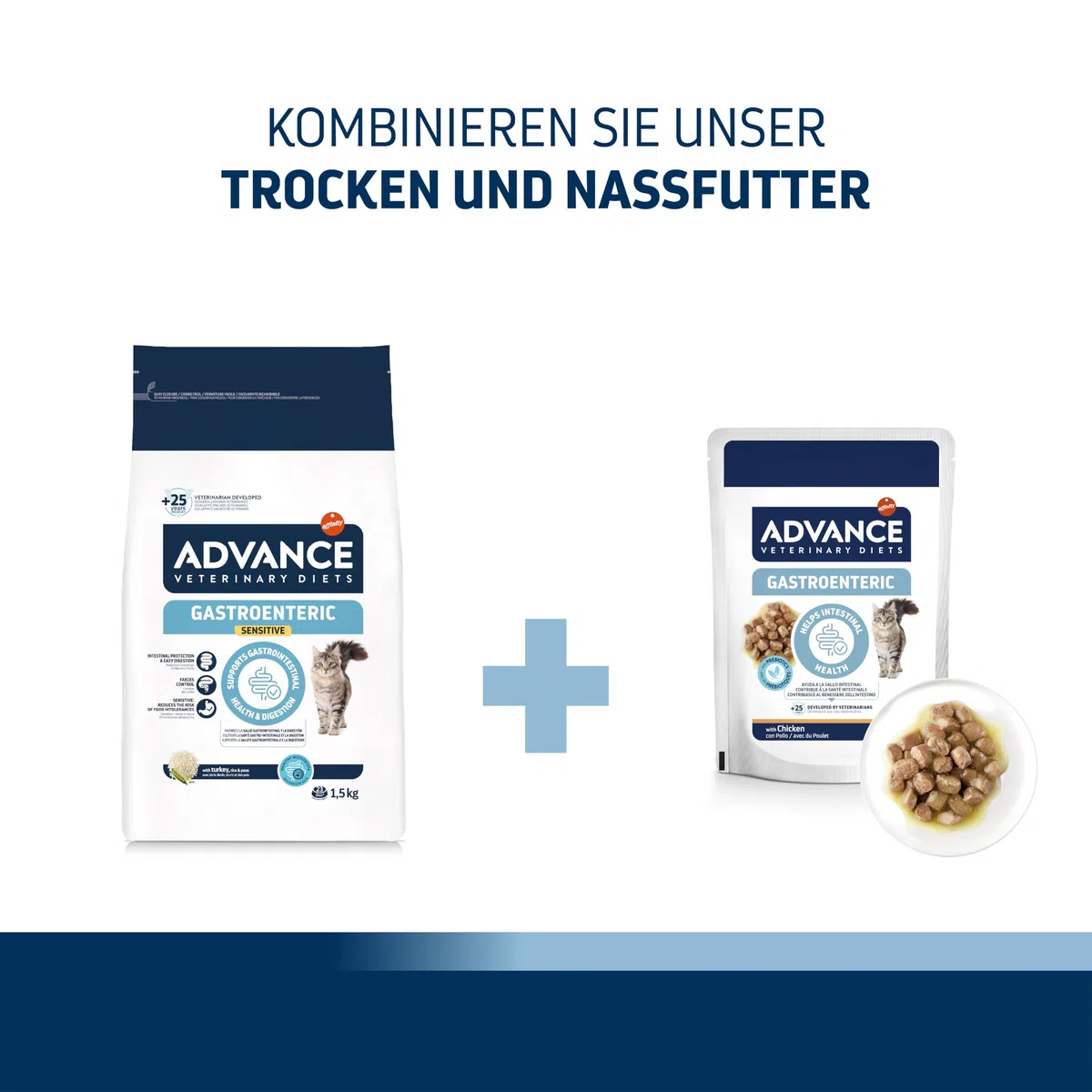 Advance Veterinary Diets Gastroenteric Sensitive | Katzentrockenfutter | Diät-Alleinfuttermittel | Für Katzen mit Magen-Darm-Erkrankungen | Minderung von Resorptionsstörungen des Darms | 1,5 kg