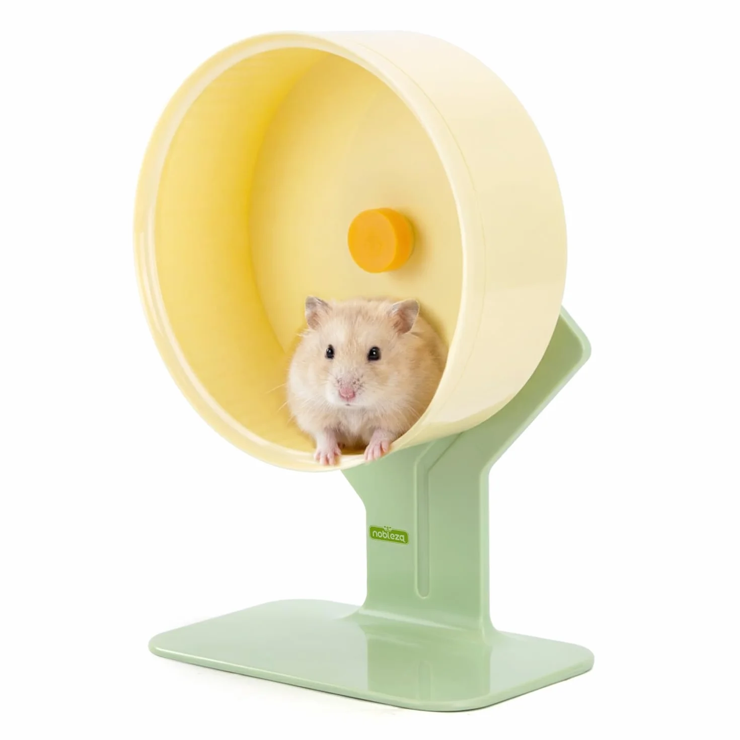 Nobleza Hamsterrad 22cm Leise, Laufrad Hamster Höhenverstellbar für Zwerghamster Goldhamster Rennmäuse, Geräuschloses Nagerspielzeug & Hamsterzubehör mit Stabiler Basis & Nahtloser Laufbahn, Grün/Gelb