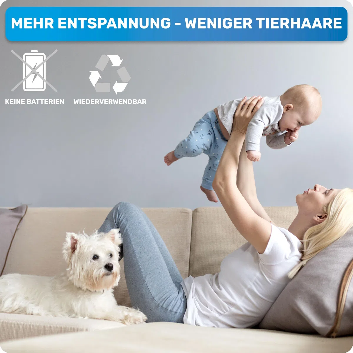 BluePet Tierhaarentferner + Mini Fusselrolle – Wiederverwendbarer Fusselentferner für Tierhaare, Hundehaare & Katzenhaare | Ideal für Kleidung, Polster & Teppiche, Abwaschbarer Katzenhaarentferner