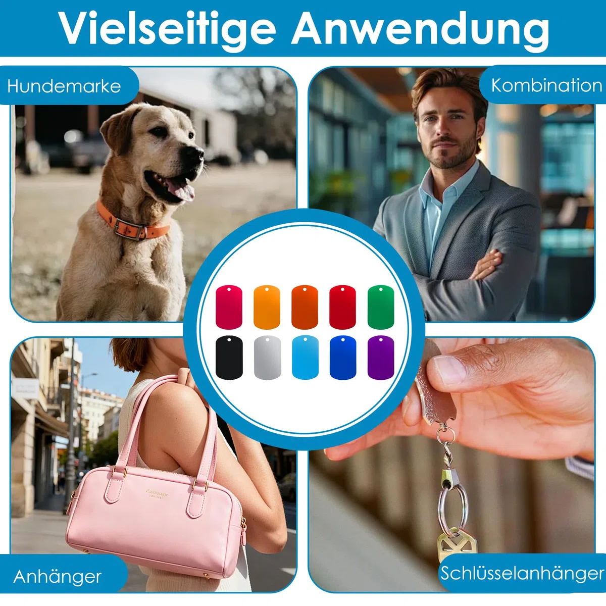 60 Stück Hundemarke Personalisiert, 50x29x1mm Bunte Erkennungsmarke, Blank Dog Tag, Schlüsselanhänger Rohling, Aluminium Gravur Rohlinge, Laser Rohlinge, Hundemarken für Handwerk Halskette