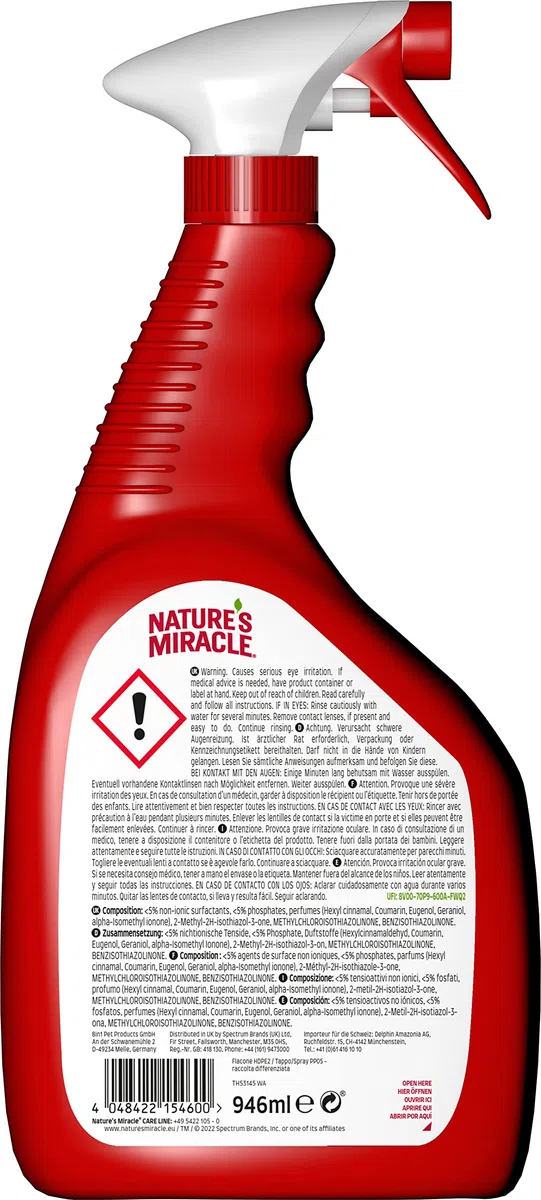 Nature’s Miracle Ultimativer Flecken- & Geruchsentferner Katze - Enzymreiniger für die Beseitigung hartnäckiger Flecken, Geruchsneutralisierer mit Frischeduft, 946 ml
