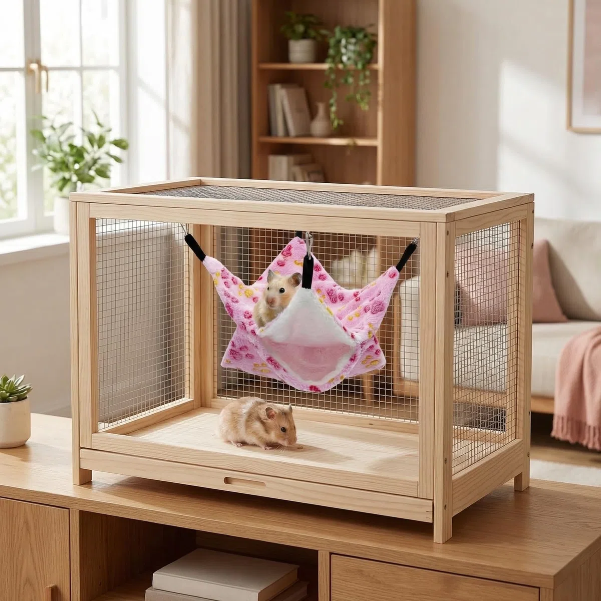 Amexo 4 Stück Meerschweinchen Hängematte Hängende Kleintierbetten Doppelschicht Kleintier Hängematte Rattenhängematten Warme Nager Hängematte für Schlafen Hamster (30 x 30 cm, Pfotenabdruck)