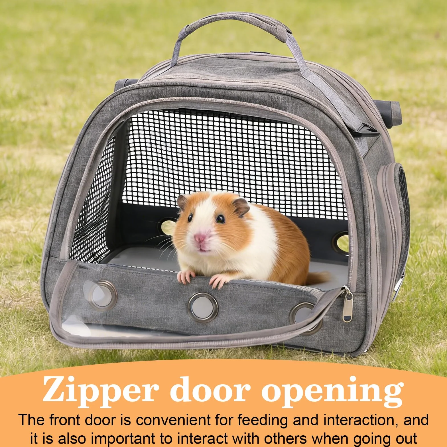 Kleine Haustier-Tragetasche, Kleintier Tragetasche, Faltbar Und Atmungsaktiv Kaninchen-Tragetasches Mit Stabilem Griff Für Hamster Igel Meerschweinchen Und Kleine Haustiere (Grau)