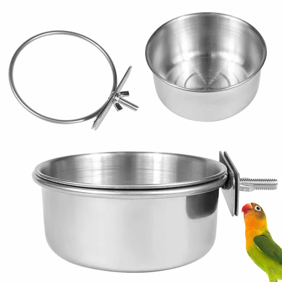 4 Stücke Edelstahl Vogelnapf Futter Schüssel Futternapf, 10x4.5cm Wasserschale, Futternapf Fütterungsbecher zum Aufhängen Käfig-Futterstation für Samen für Vogel Papageien,Vogelkäfig Zubehör