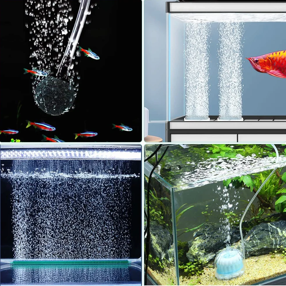 Flintronic Aquarium Luftpumpe, Leise Sauerstoffpumpe mit Rückschlagventil, Luftpumpen Kit mit Silikonschlauch, Luftstein und T-Stecker, Mini-Aquarienluftpumpe für 5-300L Fish Tank