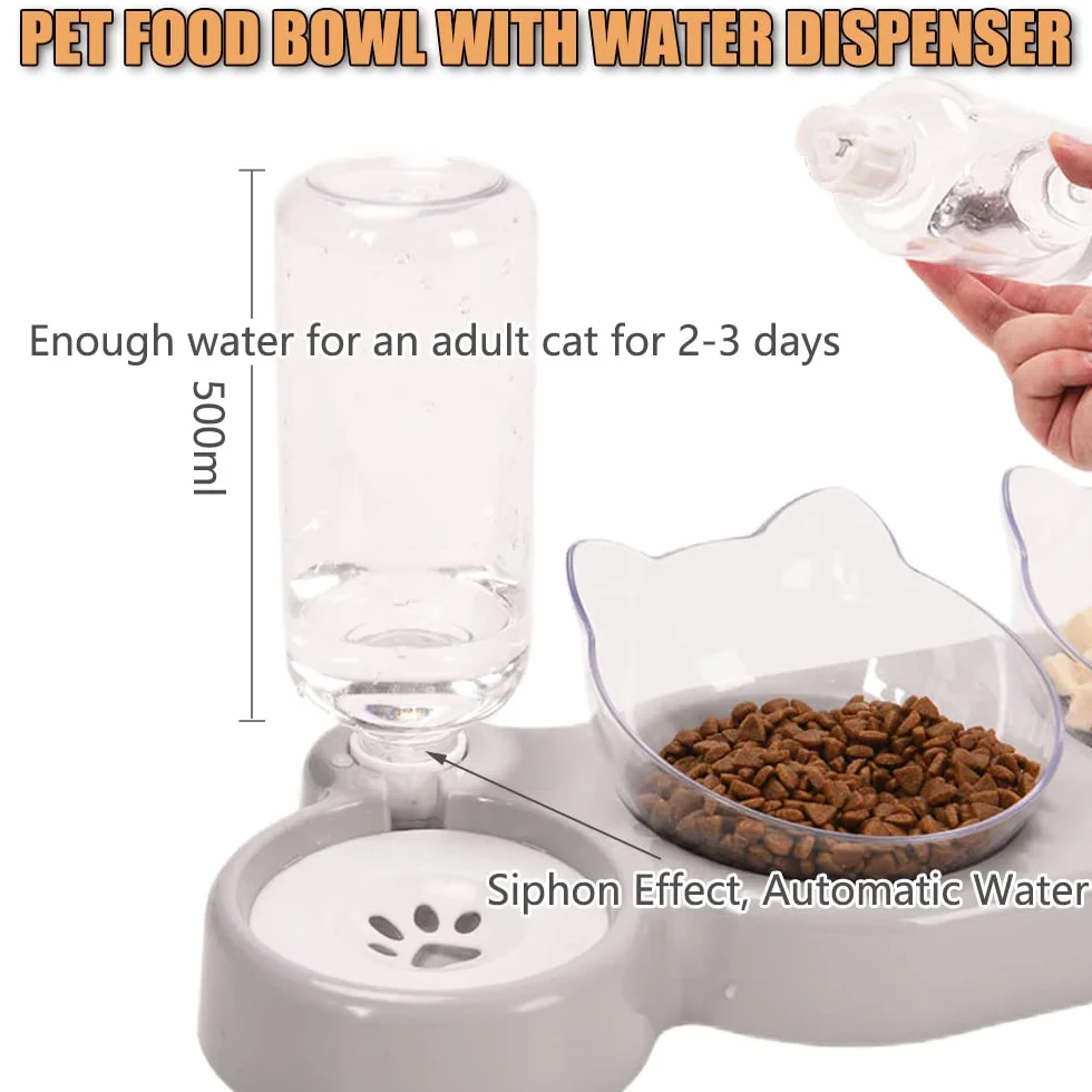 3-in-1 Katze Futternapf und Wassernapf Set, Katzennapf 3er Set, Doppel-Katzennäpfe mit Wasserspender für Haustiere, Futternapf und Wassernapf für Katzen und Kleine Hunde