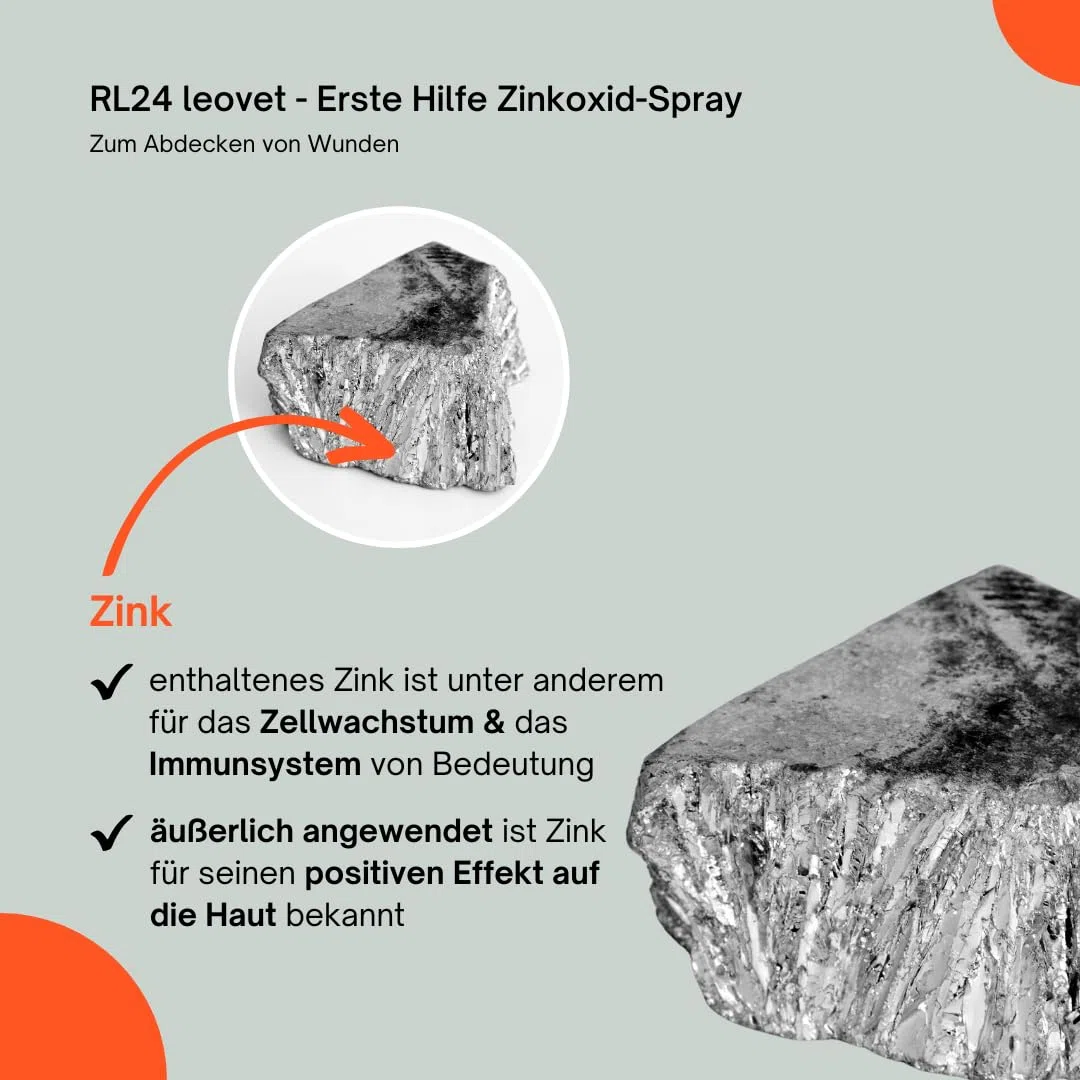 RL24 leovet - Erste Hilfe Zinkoxid-Spray | Pferde-Zinkspray zum Abdecken von Wunden | Zinksalbe zum Sprühen | Schutzfilm vor Schweiß & Urin | pflegt beanspruchte Hautpartien | 1 x Wundspray 200 ml