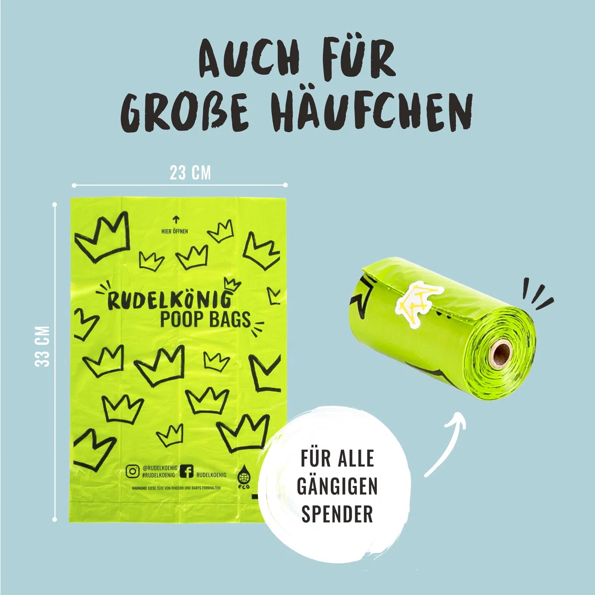 Rudelkönig Hundekotbeutel - 300 auslaufsichere Kotbeutel für Hunde aus recyceltem Kunststoff - Extra reißfeste Hunde Kotbeutel Rollen - Hundetüten Nachfüllpackung