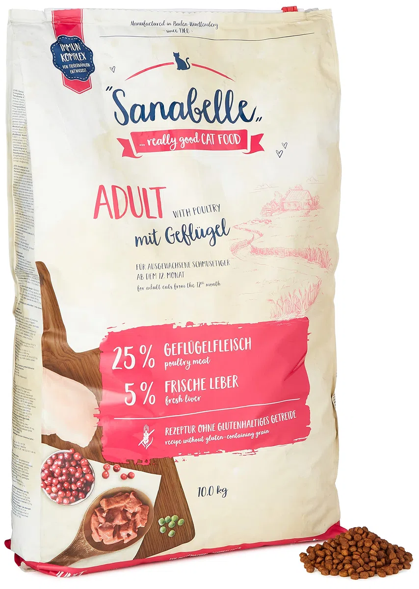 Sanabelle Adult mit Geflügel | Katzentrockenfutter für ausgewachsene Katzen | 1 x 10 kg & Adult mit Forelle | Katzentrockenfutter für ausgewachsene Katzen | 1 x 10 kg,