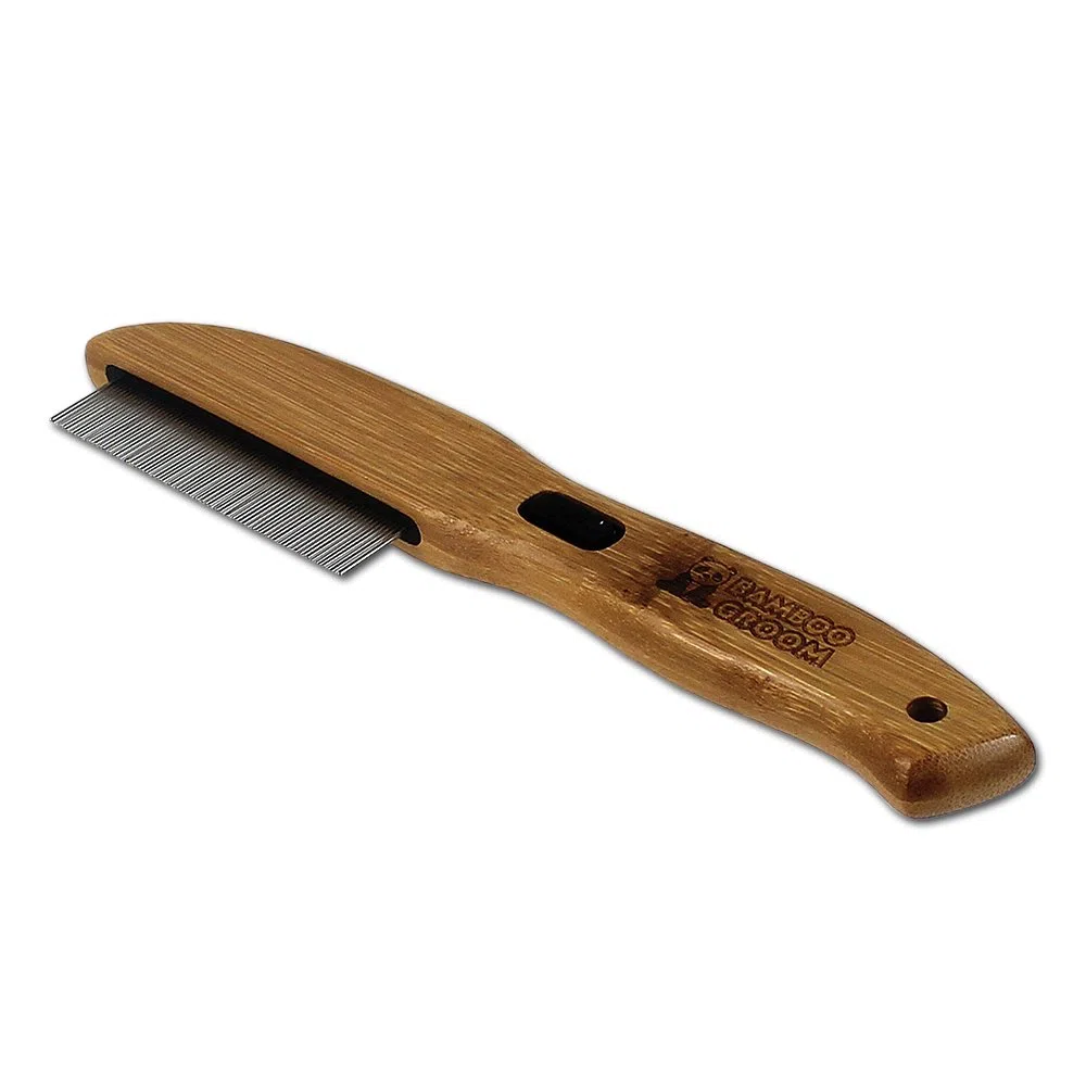 BAMBOO GROOM Flea Comb I Flohkamm mit 77 rotierenden Pins I Kamm aus Bambus zur Verteilung von Flohmittel I Hundebürste für jedes Fell I Bürste für sensible Bereiche I Flohkamm für Katzen & Hunde