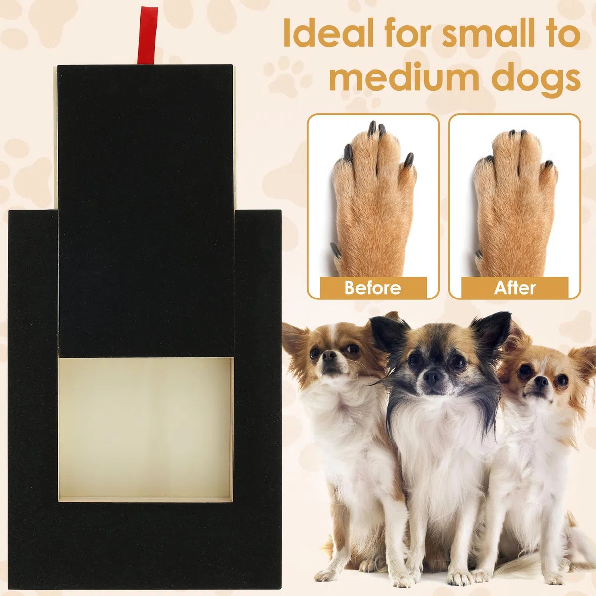 Kratzbrett für Hunde mit Leckerli Box 35x25x3cm, Hunde Kratzbrett für Nägel, Stressfrei Kratzbrett für Hundekrallen, Sandpapierbrett Scratch Board Dog, Alternative zum Nagelknipser für Hunde (A)