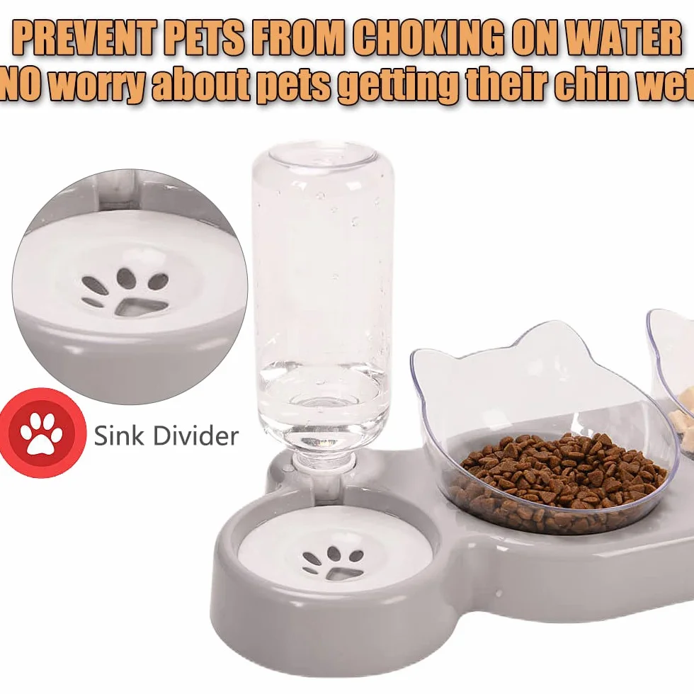 3-in-1 Katze Futternapf und Wassernapf Set, Katzennapf 3er Set, Doppel-Katzennäpfe mit Wasserspender für Haustiere, Futternapf und Wassernapf für Katzen und Kleine Hunde