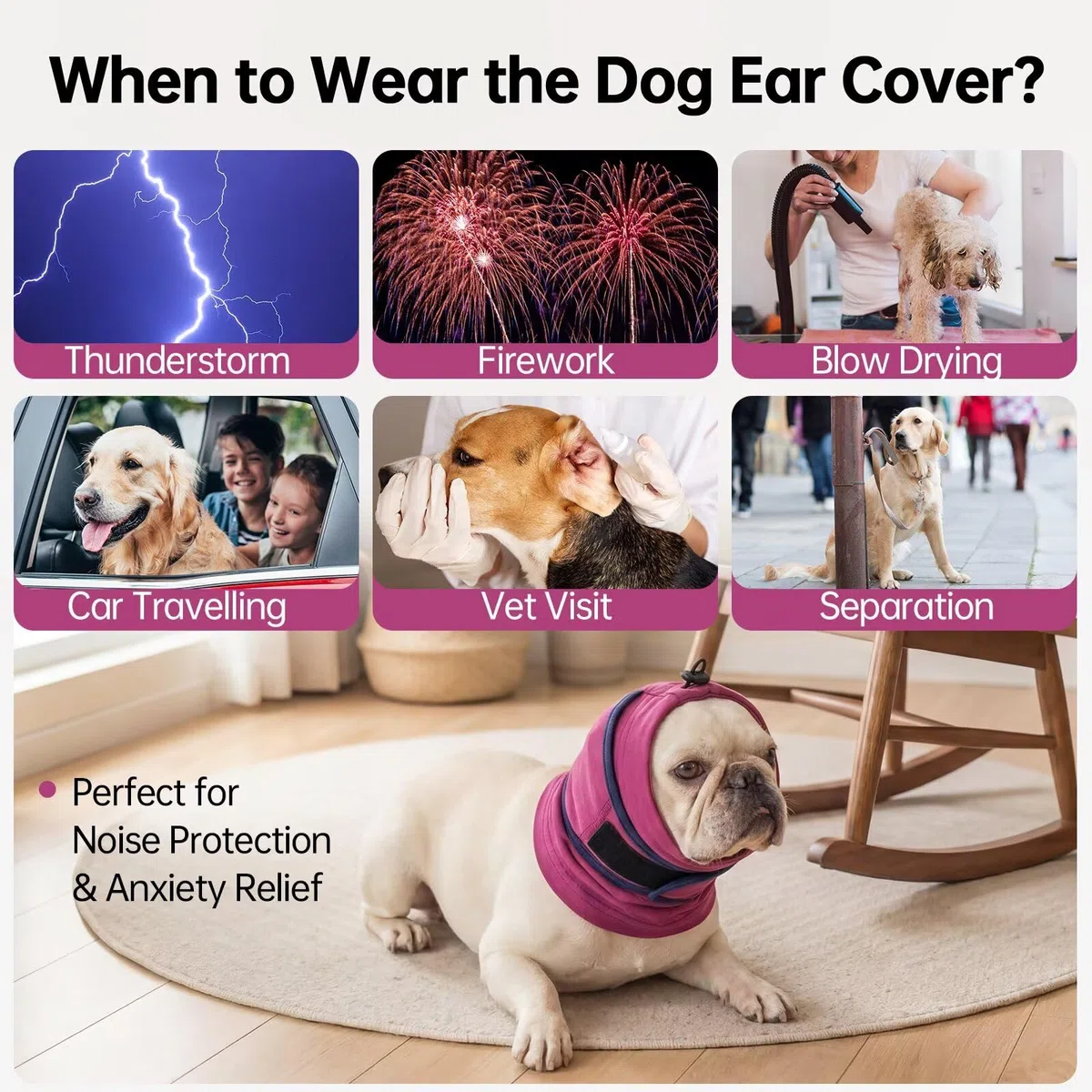 IECOii Hundepullover Snood Ohrenschutz,Kapuzenpulli für Hunde,Blutohren & Lärmschutz,beruhigend & warm,Silvester,OP & Nach-OP Pflege,weiches Fleece Hoodie Hund Ohr Schutzhaube Hund(Lila,S)