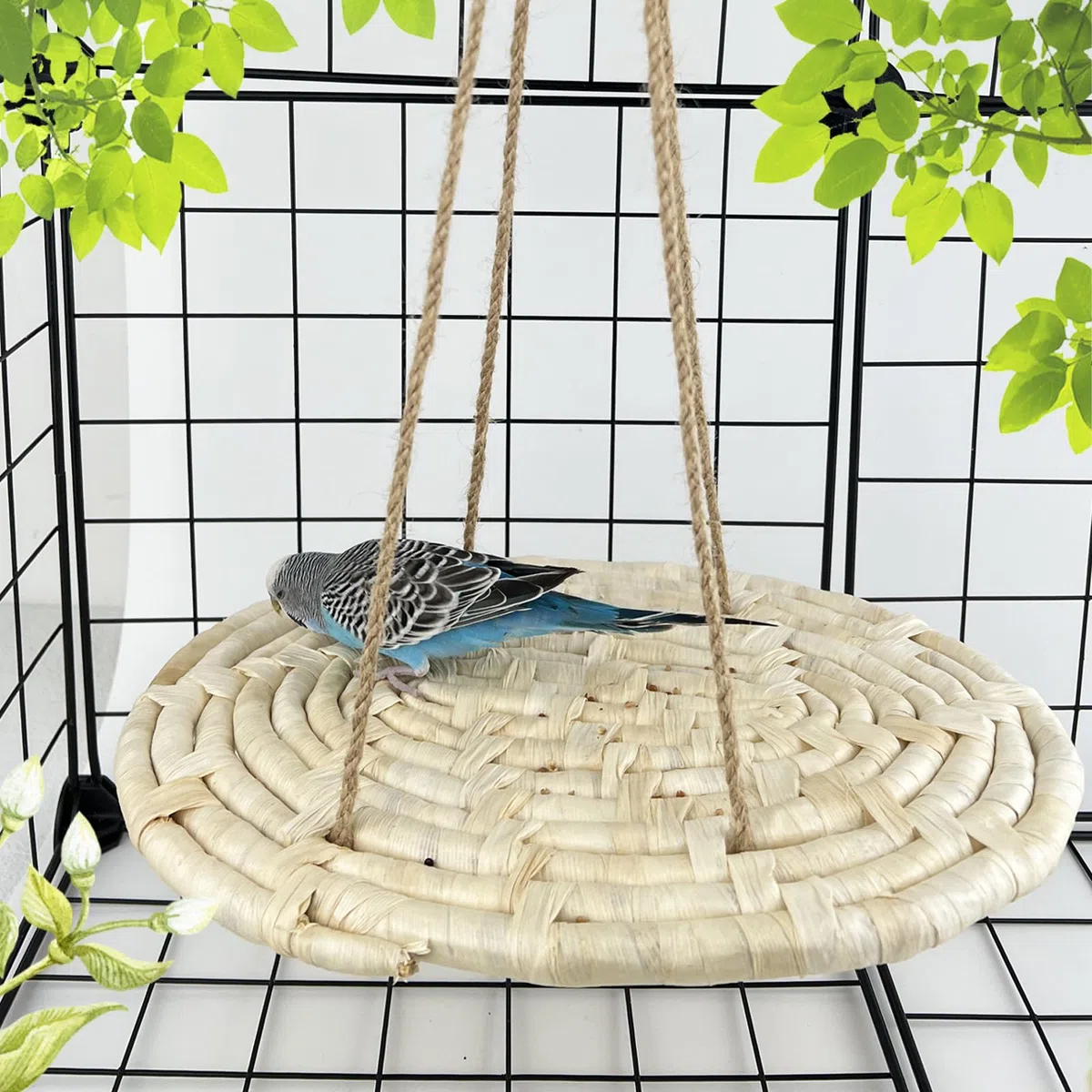 FlidRunest Vogelschaukel Matte Spielzeug, Natur Mais Gewebte Matte Hängematte mit Haken, Vogelkauspielzeug, Vogelkäfig Zubehör, Kletterhängematte für kleine bis mittelgroße Vögel Sittiche Lovebirds