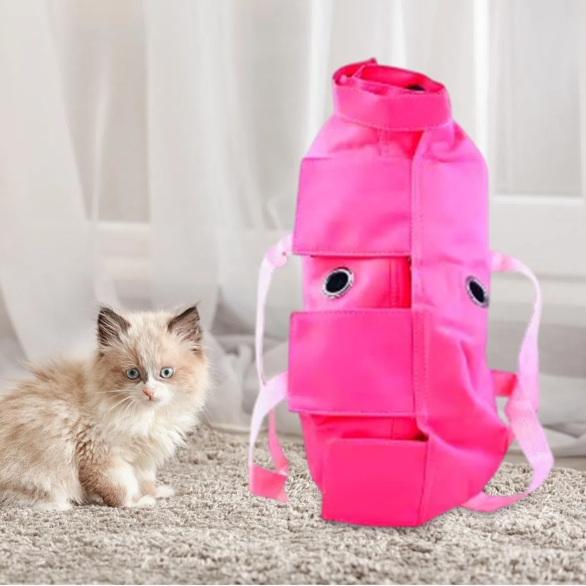 Sharplace Katzenpflegetasche Komfortable Anti-Rückhaltetasche Katzenrückhaltebeutel Kein Kratzen Beißen Haustier-Pflegeschlinge für die Krallenpflege, Baden, Nagelschneiden, Rose Rot 37 x 24 cm