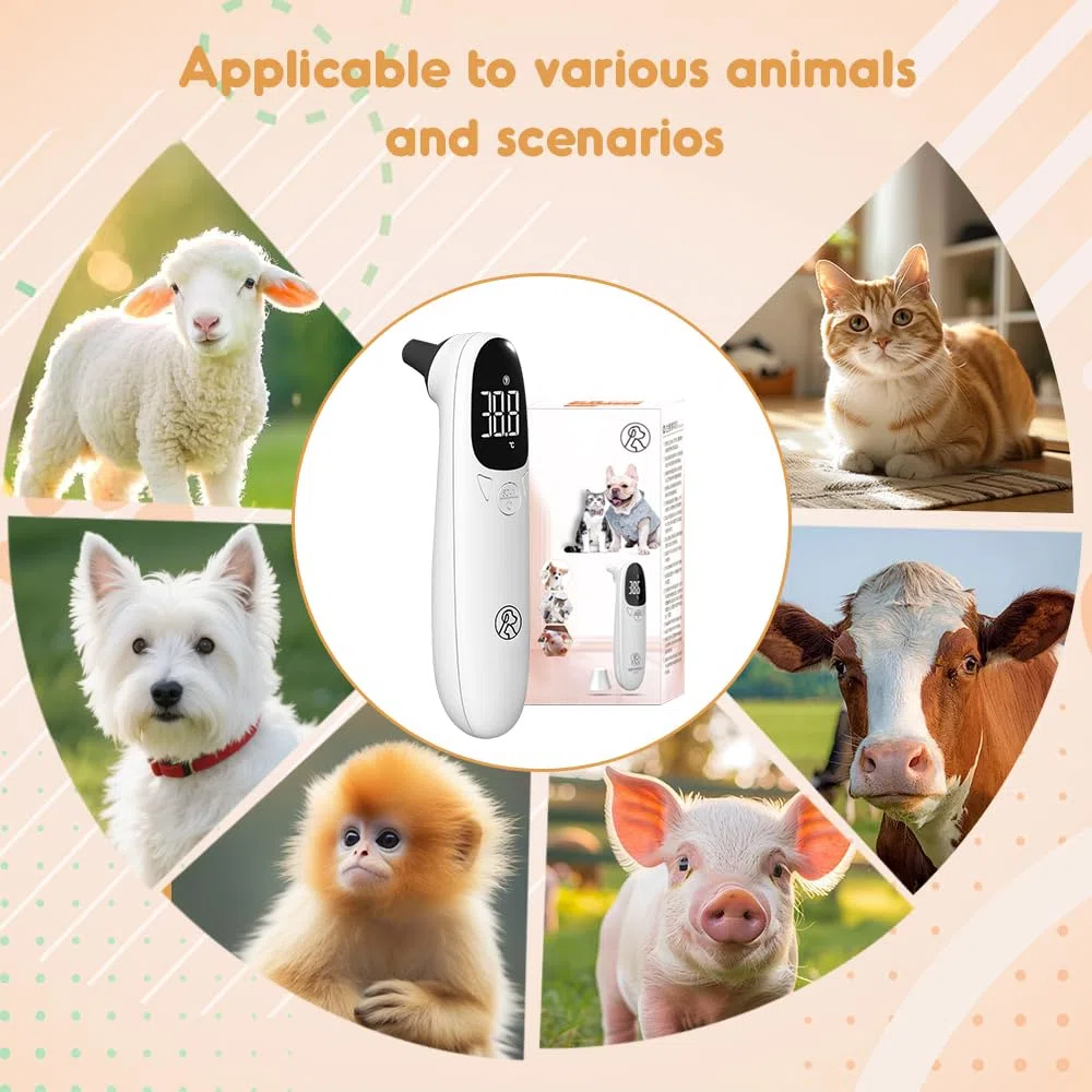 Ohrthermometer Hund, Fieberthermometer Hund Katze mit LED Anzeige, 12,8 * 3,9 cm Tragbares Ohrthermometer für Hunde, Katzen, Kühe, Ferd und Tiere, Schnelle Und Genaue
