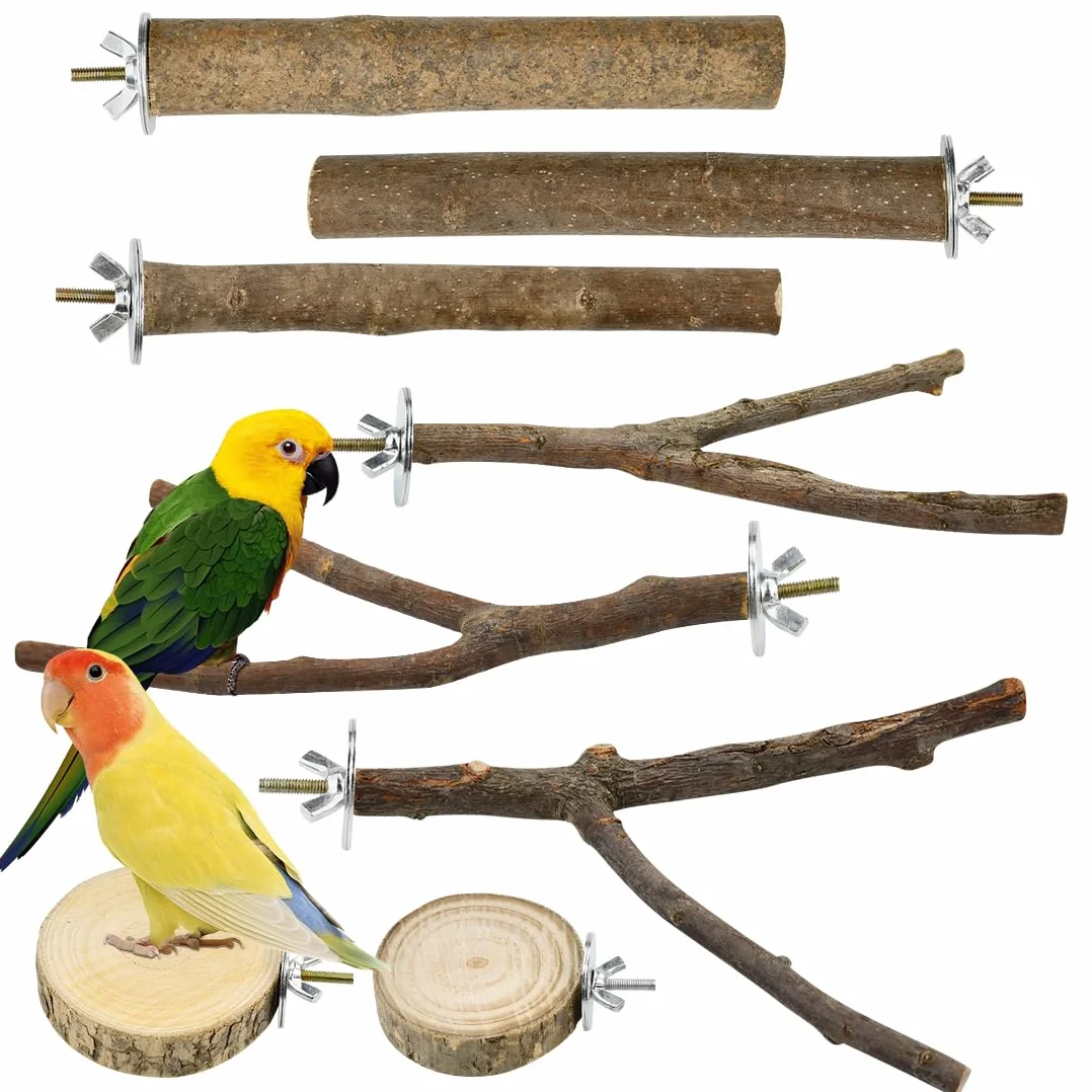 8 Stück Vogelspielzeug Holz Natur Sitzstangen Wellensittich Sitzstangen Naturholz Vogel Sitzstangen Spielzeug Vogelständer aus Holz Vogelkäfig Zubehör für Wellensittich Kanarienvogel