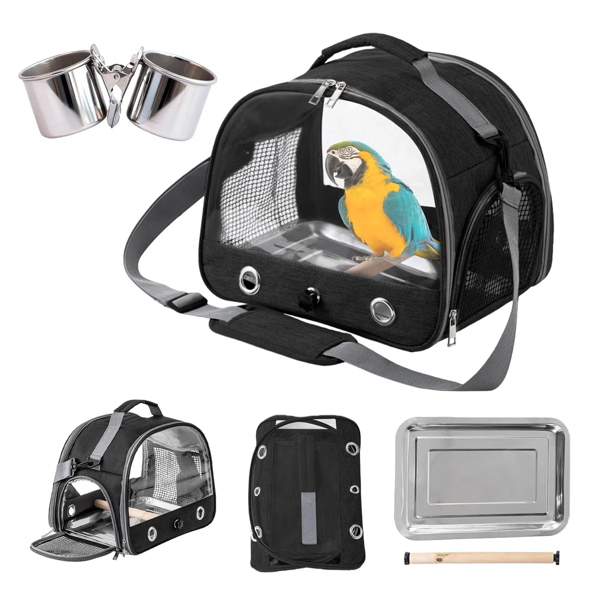 Transportbox Transportbehälter für Vögel: Rucksack für Vögel mit Sitzstange und Edelstahl Tablett, Leichter Atmungsaktiver Transportbox, Haustier Reisekäfig für Papageien Sittiche (Typ 3)