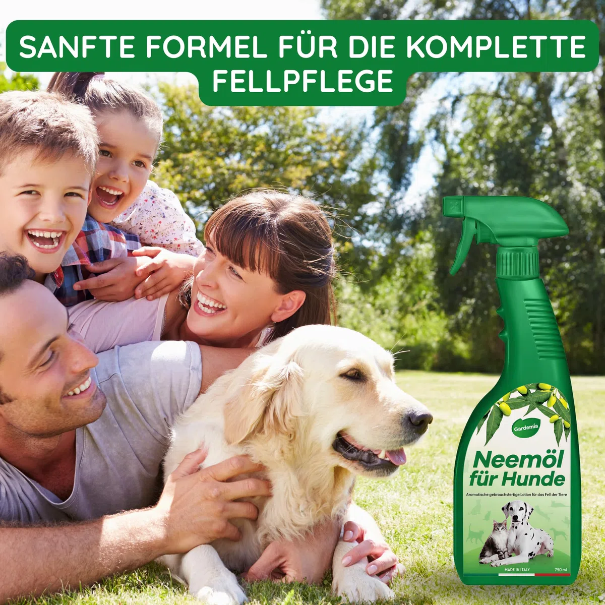 Gardemia Neemöl für Hunde und Katzen Spray 750ml | Natürliche Fellpflege mit den bekannten Eigenschaften des Neemöls | Angenehmer Duft | Spaziergänge, Outdoor & Indoor | Grooming | Für Deutschland