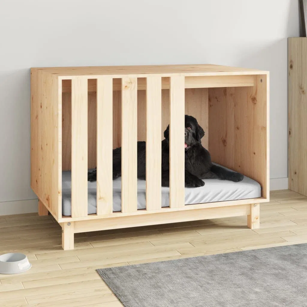 Hundehütte Massivholz Kiefer 90x60x67 cm wetterfest isoliert mit Tür Klappe und Boden Schutz für Garten Outdoor und Indoor als Rückzugsort und Schlafplatz für Welpen und Hunde