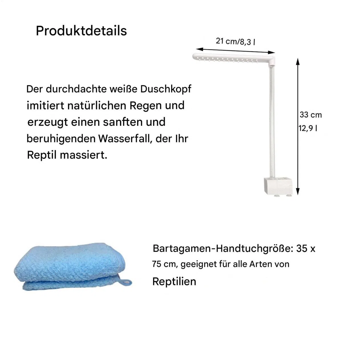 Generisch Badezubehör für Bartagamen – um 360 Grad drehbarer elektrischer Duschkopf, Reinigungswerkzeug, Pflegezubehör mit sanftem Wasserfluss für kleine Reptilien und Amphibien, Gl