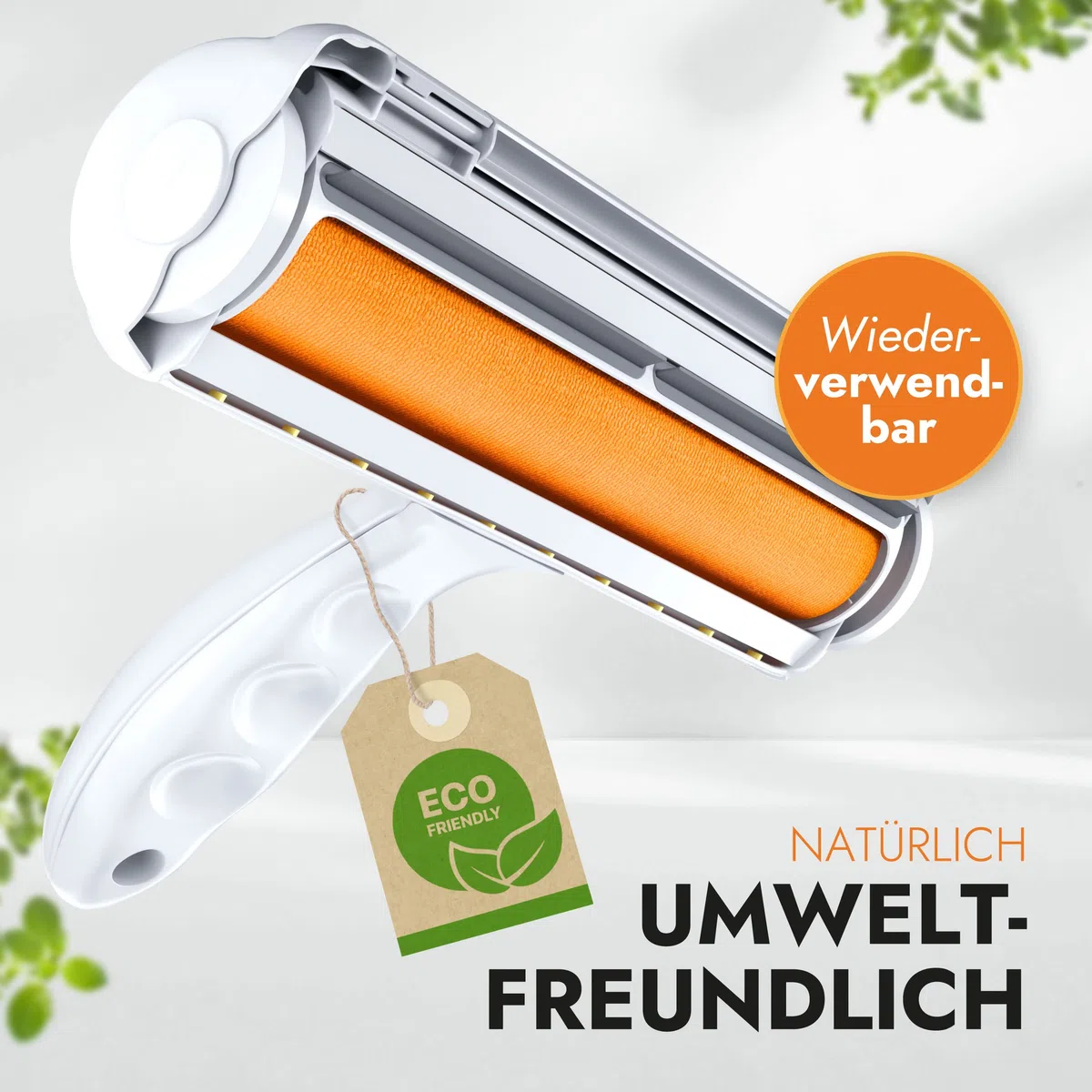 FusselMonster Tierhaarentferner Fusselrolle mit Sammelkammer – Wiederverwendbarer manueller Hunde- & Katzenhaarentferner für Sofa, Teppich & Autositze (weiß)