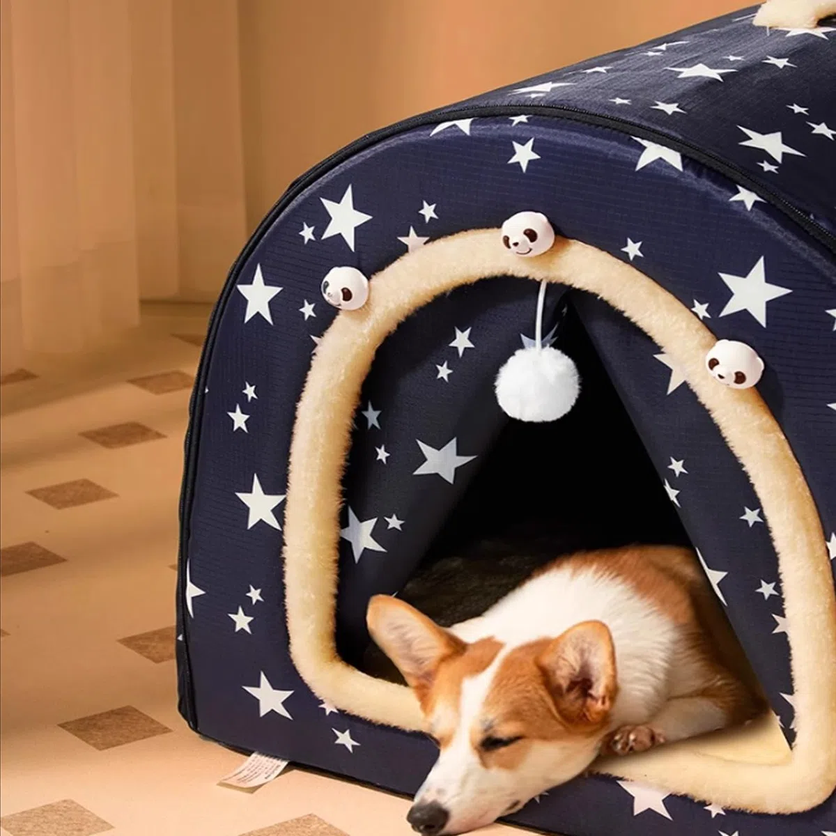 Großes Hundebett, 2-in-1, beruhigende Haustierhöhle, wasserdicht, abnehmbares Hundehaus, Anti-Angst, mit weichem Hundekissen, rutschfeste Unterseite, Hunde- und Katzenbett für den Innenbereich