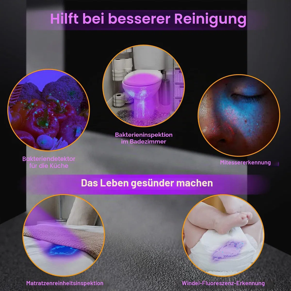 Vansky UV-Taschenlampe 21 LEDs, UV-Taschenlampe Schwarzlicht für Haustierurinerkennung, Schwarzlicht-Detektor für Hundeurin, Haustierflecken, Bettwanzen auf Teppich/Teppichen【3 x AAA-Batterien】