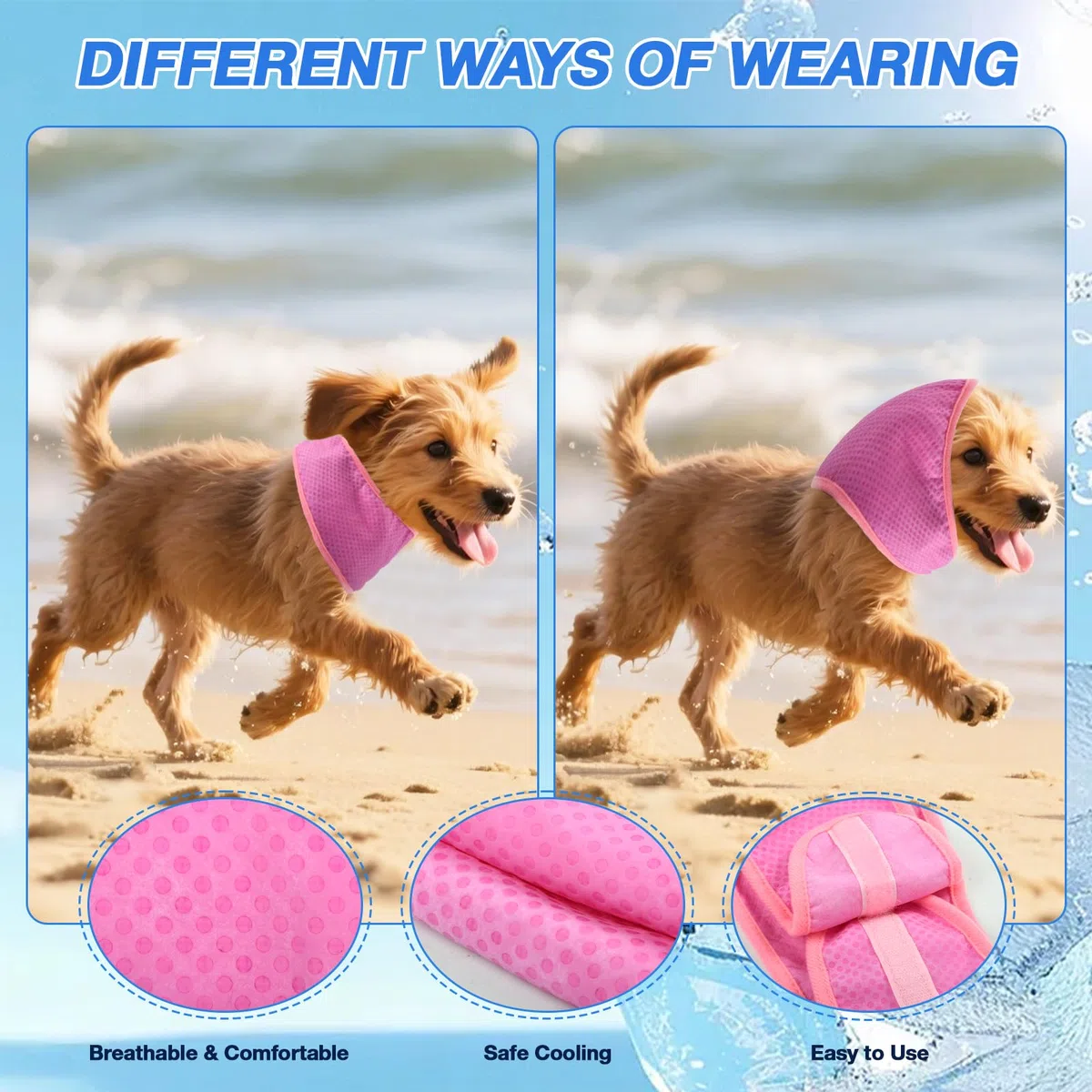 Kühlhalsband für Hunde, Kühlendes Hundehalsband, Hundehalsband Kühlend, Atmungsaktiv Wärmeableitung Bandana Hund, Geeignet für Kühlhunde im Sommer (Rosa, S)