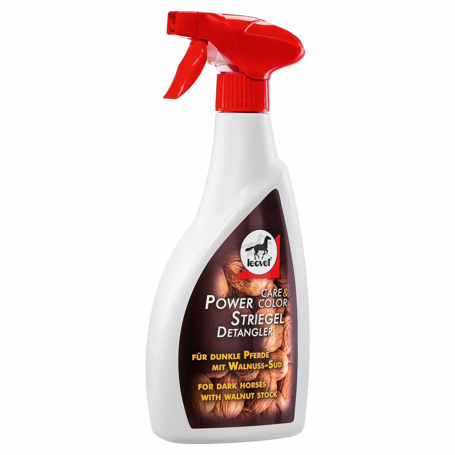Leovet Power Striegel Walnuss Sprühflasche | 550 ml | Fellpflege für Pferde mit dunklem Fell | Schnellere Kämmbarkeit von Mähne und Schweif | ADMR konform, Keine Karenzzeit