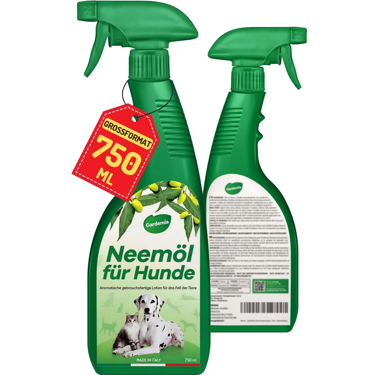 Gardemia Neemöl für Hunde und Katzen Spray 750ml | Natürliche Fellpflege mit den bekannten Eigenschaften des Neemöls | Angenehmer Duft | Spaziergänge, Outdoor & Indoor | Grooming | Für Deutschland