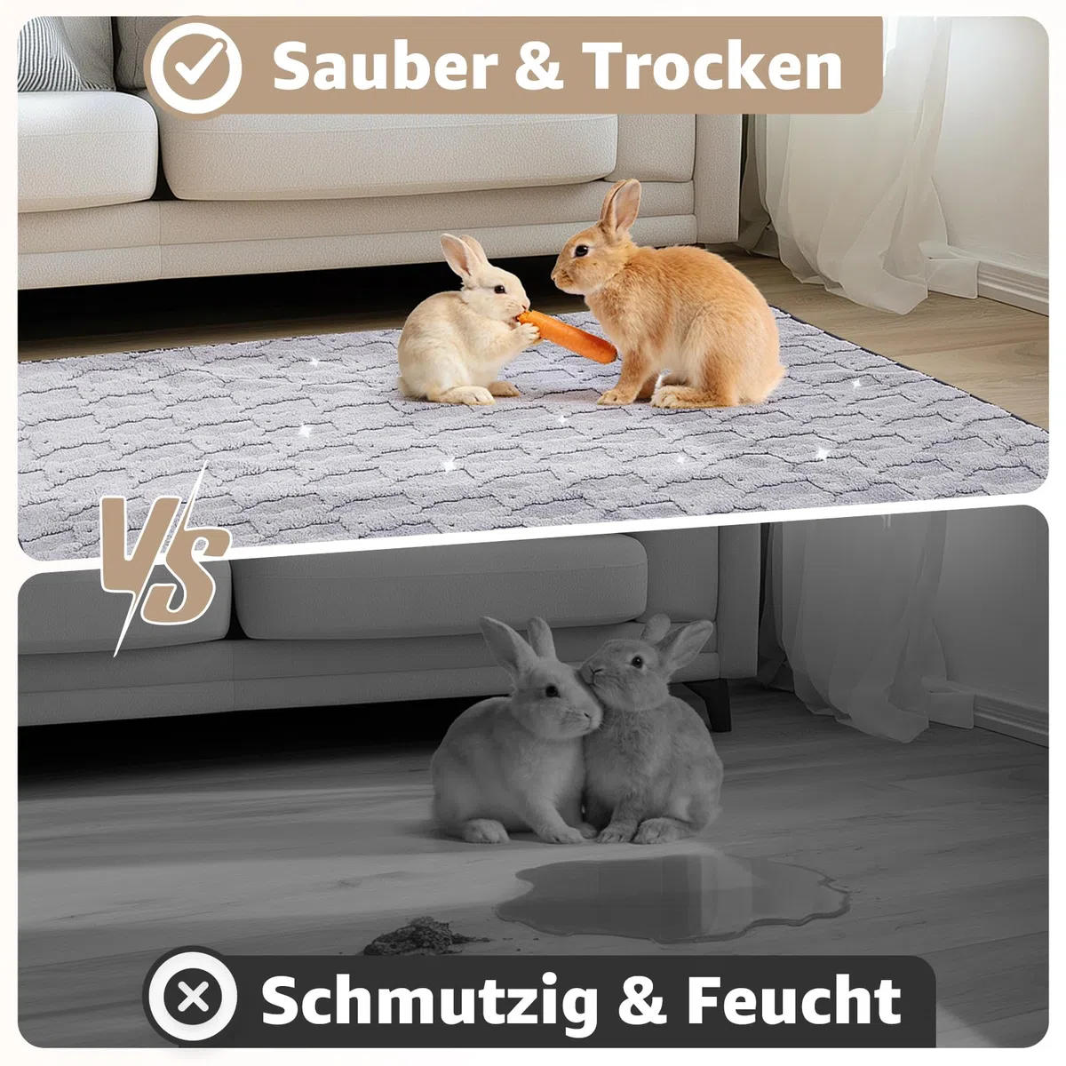 60x45cm Pipipads für Meerschweinchen & Pipi Matte für Kaninchen - Waschbare, saugstarke Unterlage mit rutschfester Unterseite für Hamster und alle Kleintiere Ideal für Käfig, Auto und Sofa