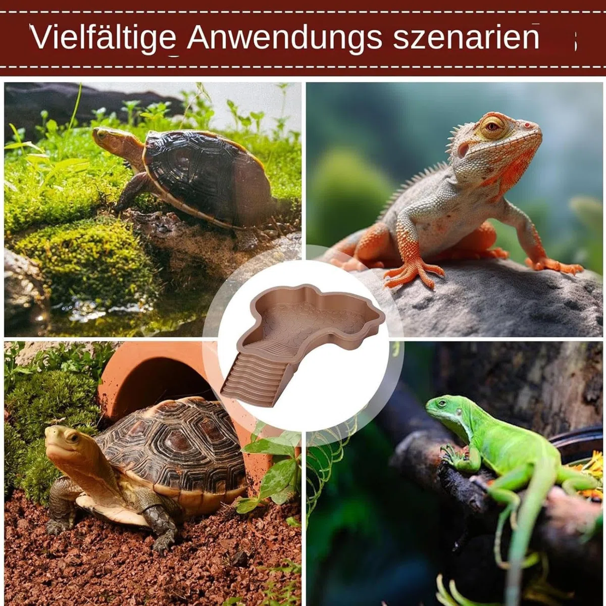 Schildkröten-Badebecken,Haustierbadewanne,mit Anti-Rutsch-Rampe,Großer Raum und Leicht zu Reinigen,Geeignet zum Füttern,Baden und Sonnenbaden für eine Vielzahl von Reptilien (Braunrot)