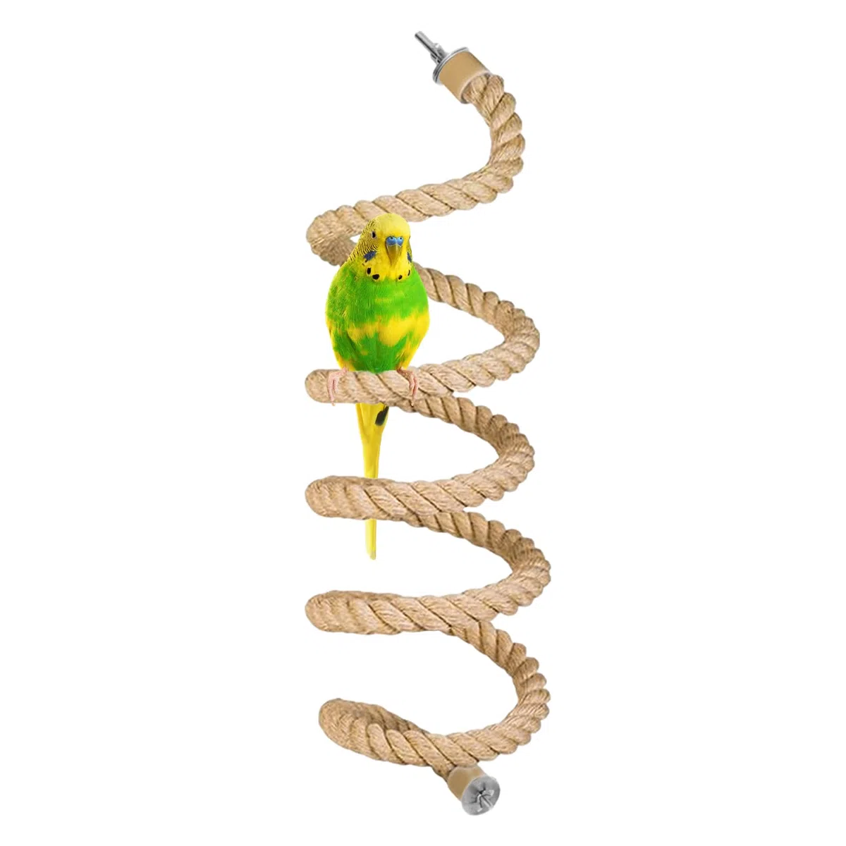 Seil-Sitzstange für Vögel,Vogelkäfig-Kletterseil-Spielzeugzubehör,biegbar,kletternd,biegbares natürliches Jute-Seil mit Kiefernholz und Edelstahlbefestigung,für Sittiche,Wellensittiche(150cm)