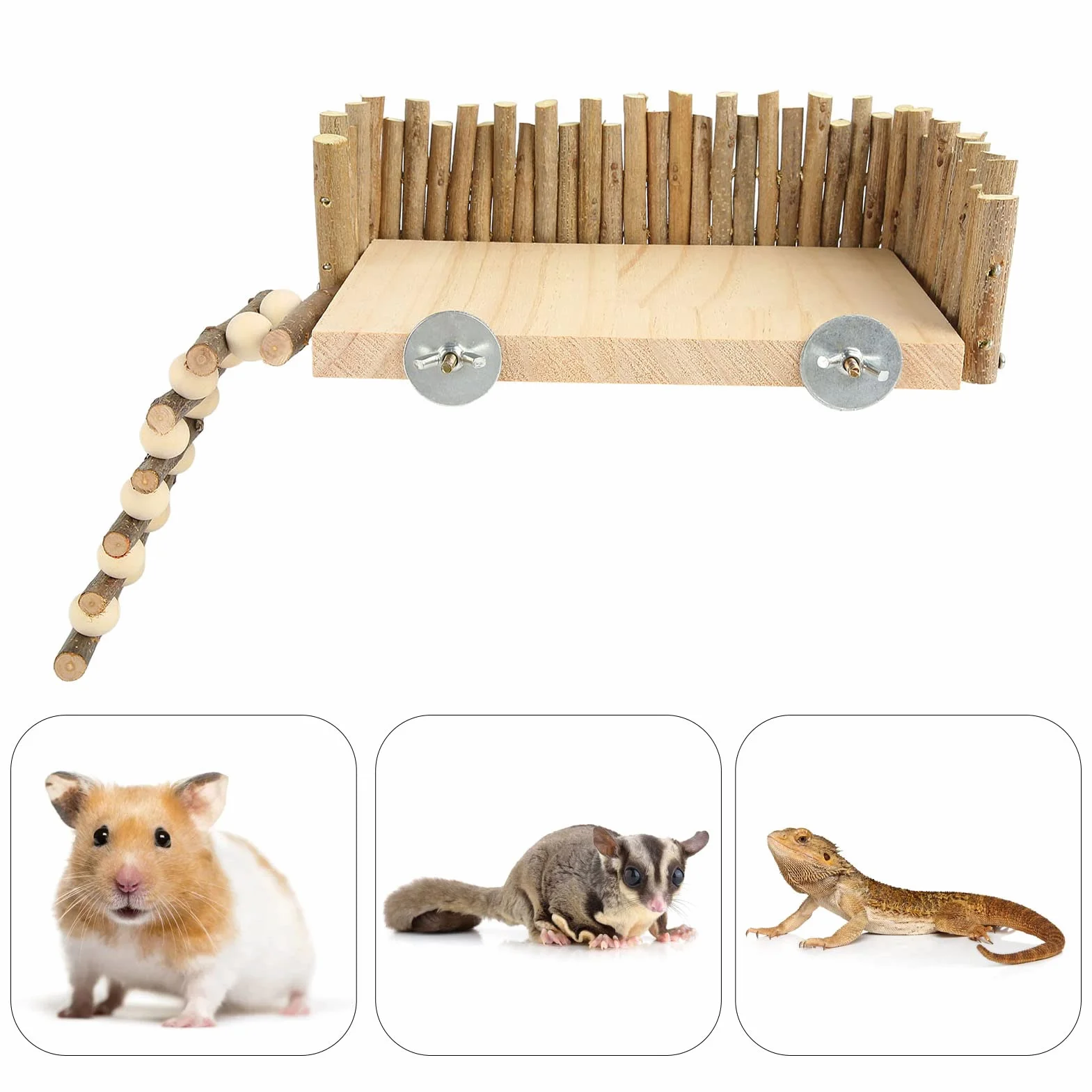 Hamsterplattform, Kletterzubehör Kleiner Haustierspielplatz, Hamster Klettergerüst aus Holz mit Zaun für Parror Rennmaus Eichhörnchen Ratte Hamster Goldbär Vogel (Schraubentyp)