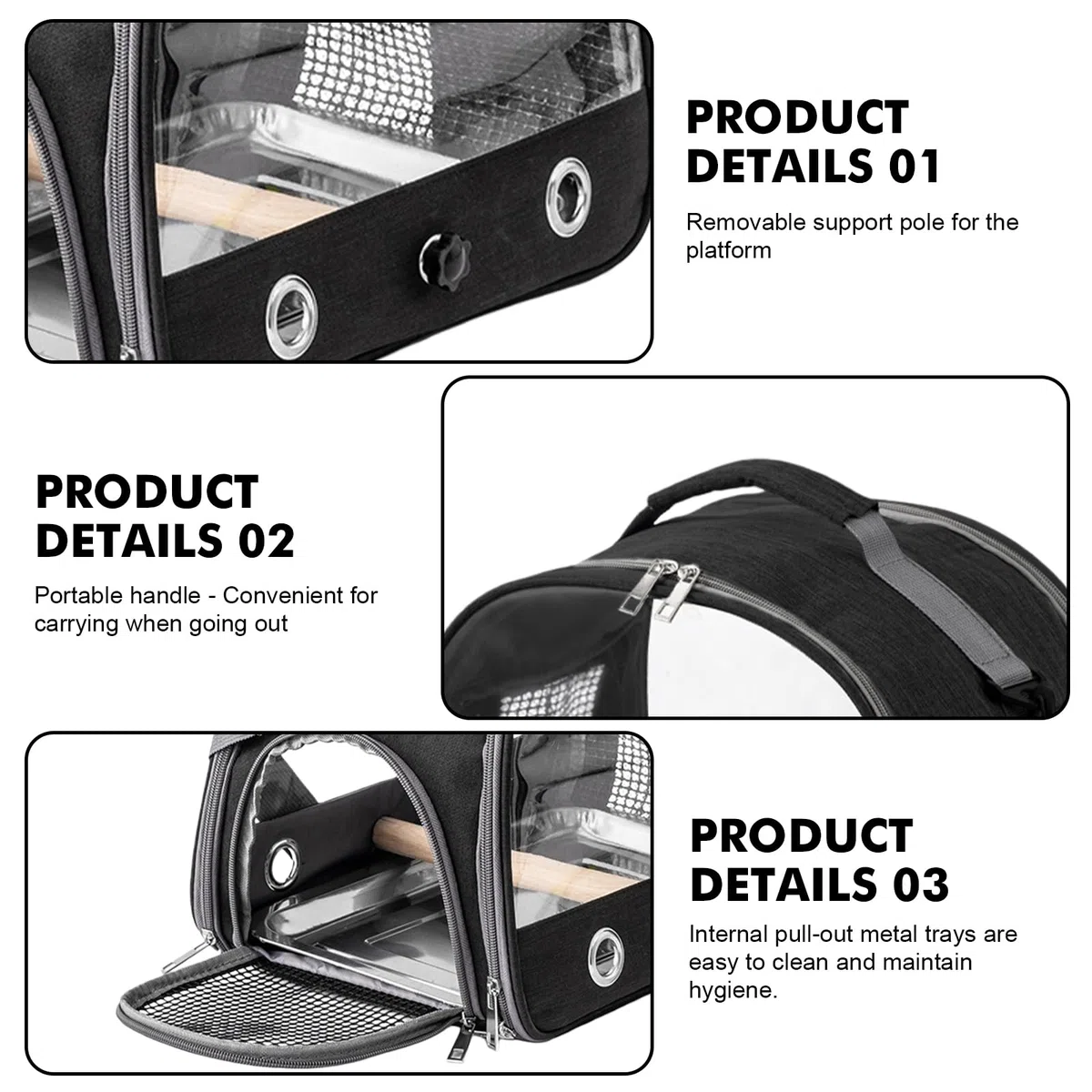 Transportbox Transportbehälter für Vögel: Rucksack für Vögel mit Sitzstange und Edelstahl Tablett, Leichter Atmungsaktiver Transportbox, Haustier Reisekäfig für Papageien Sittiche (Typ 3)