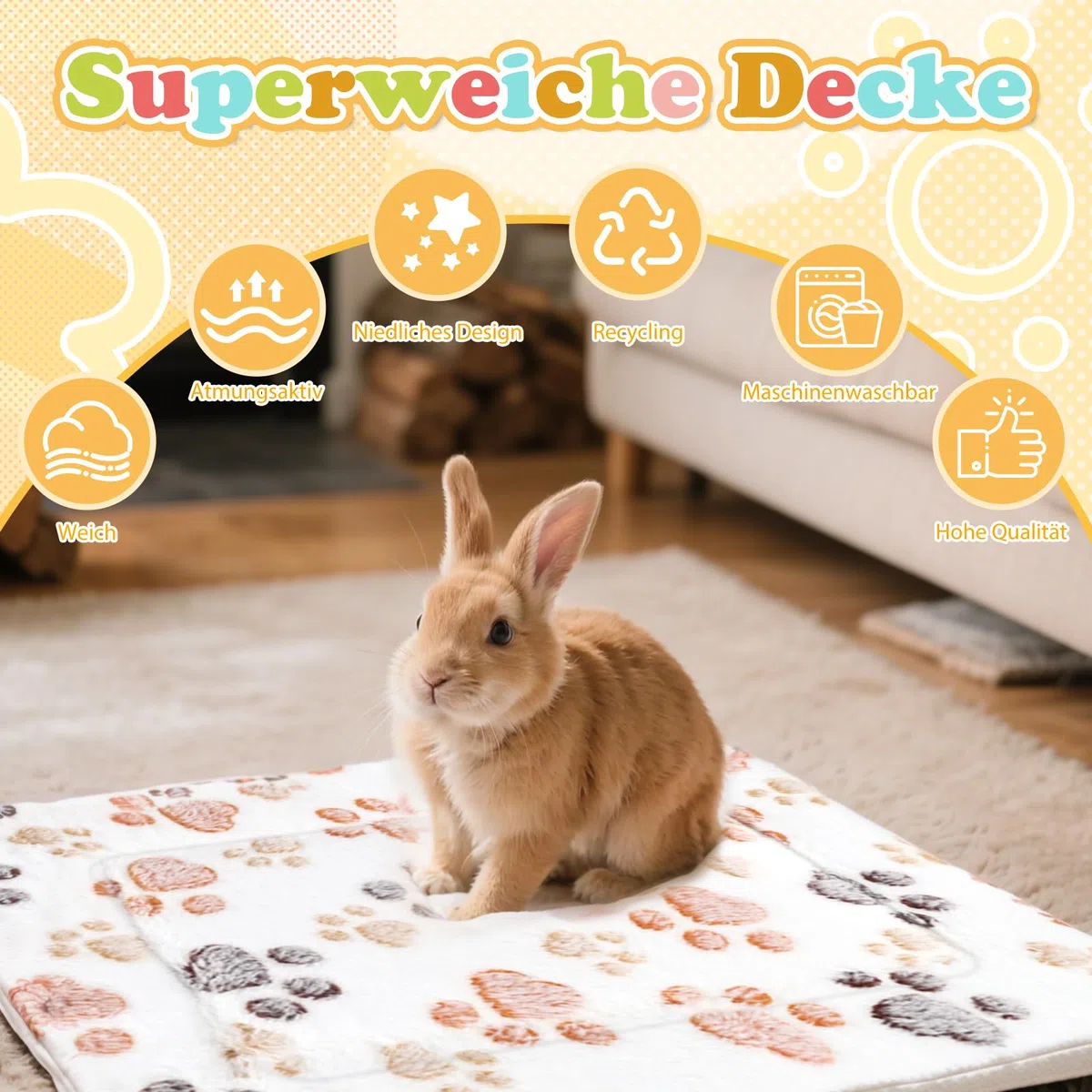 4Stück Kleintier Plüschbett Set, Flauschiges Kleintierbett, Waschbares Plüschbett für Meerschweinchen Kaninchen Hamster, Warme Kuschelmatte für Käfige, Weiche Fleece Decke für Kleintiere