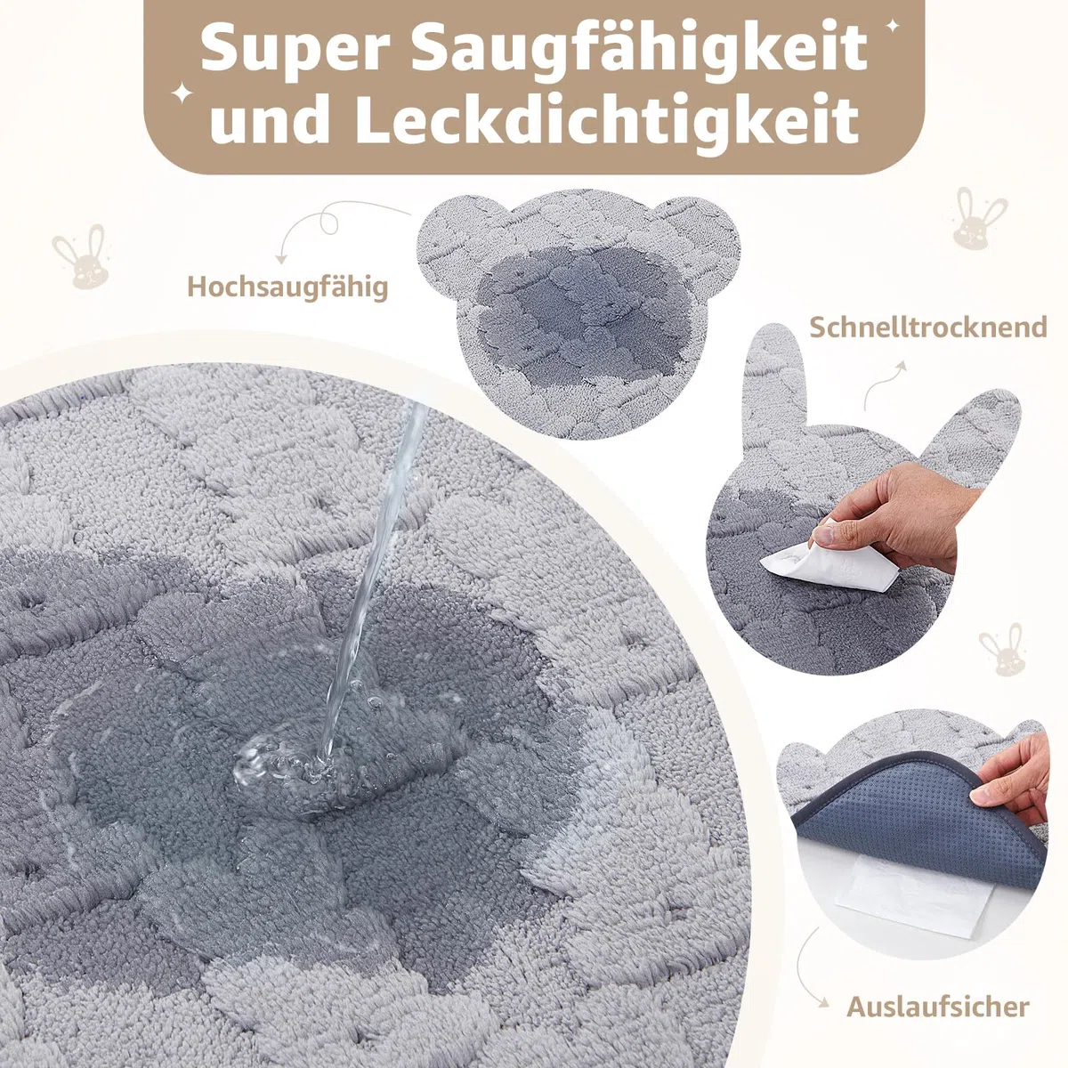 60x45cm Pipipads für Meerschweinchen & Pipi Matte für Kaninchen - Waschbare, saugstarke Unterlage mit rutschfester Unterseite für Hamster und alle Kleintiere Ideal für Käfig, Auto und Sofa
