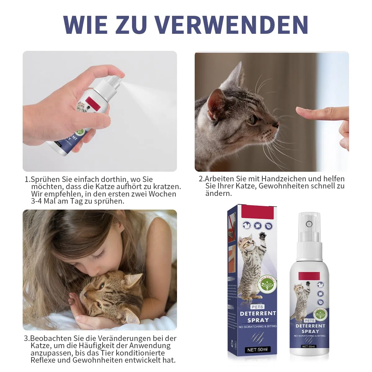 Katzenabwehrspray,Anti Kratz Spray Katzen,Kratzschutz für Katze Hund,Fernhaltespray Katzen,Kratzfestes Spray,Katzenabwehrspray für Innen und Außen,Natürlich Effektiv,50ml