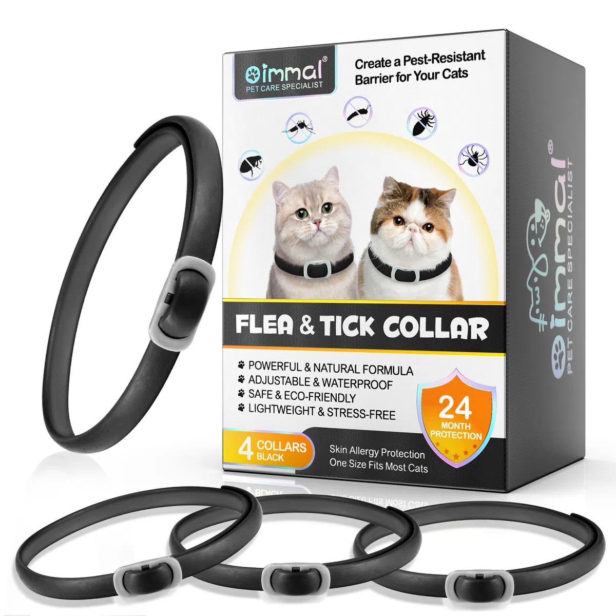 Anti Floh Und Zecke Katze Halsband, Katze Floh Halsband, 4-Teiliges Set Larven Und Eier Mit Verstellbarem Wasserdichtem Bund Effektiv Für 24-Monate Geschützt