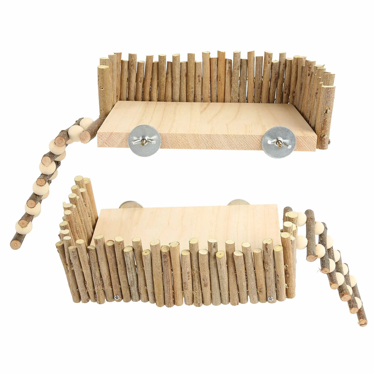 Hamsterplattform, Kletterzubehör Kleiner Haustierspielplatz, Hamster Klettergerüst aus Holz mit Zaun für Parror Rennmaus Eichhörnchen Ratte Hamster Goldbär Vogel (Schraubentyp)