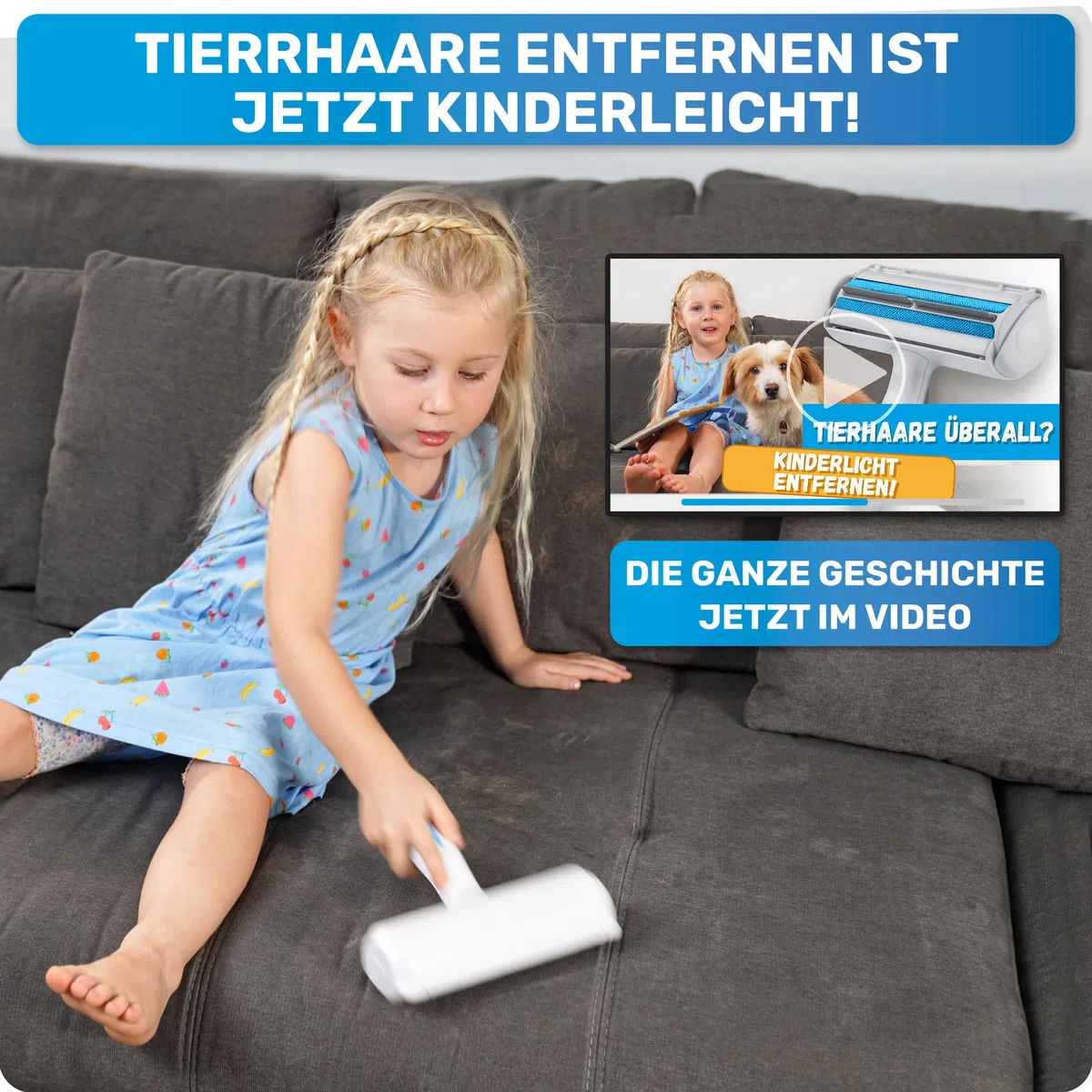 BluePet Tierhaarentferner + Mini Fusselrolle – Wiederverwendbarer Fusselentferner für Tierhaare, Hundehaare & Katzenhaare | Ideal für Kleidung, Polster & Teppiche, Abwaschbarer Katzenhaarentferner