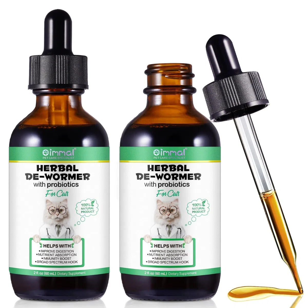 2 Pack Wurmkur Katzen 60ml | mit Probiotika | Natürliche Entwurmungsmittel für Katzen | Wurmtropfen zur Vorbeugung und Bekämpfung von Parasiteninfektionen | Natürliche Formel zur Darmhygiene